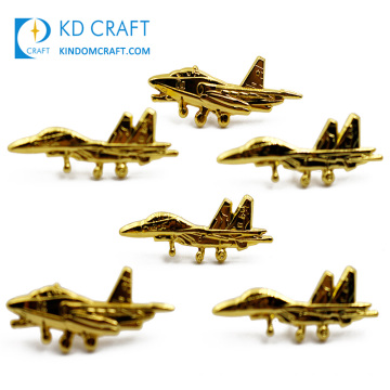 Hecho en china, metal personalizado, latón, chapado en oro, trasero magnético, avión, pin de solapa para decoración